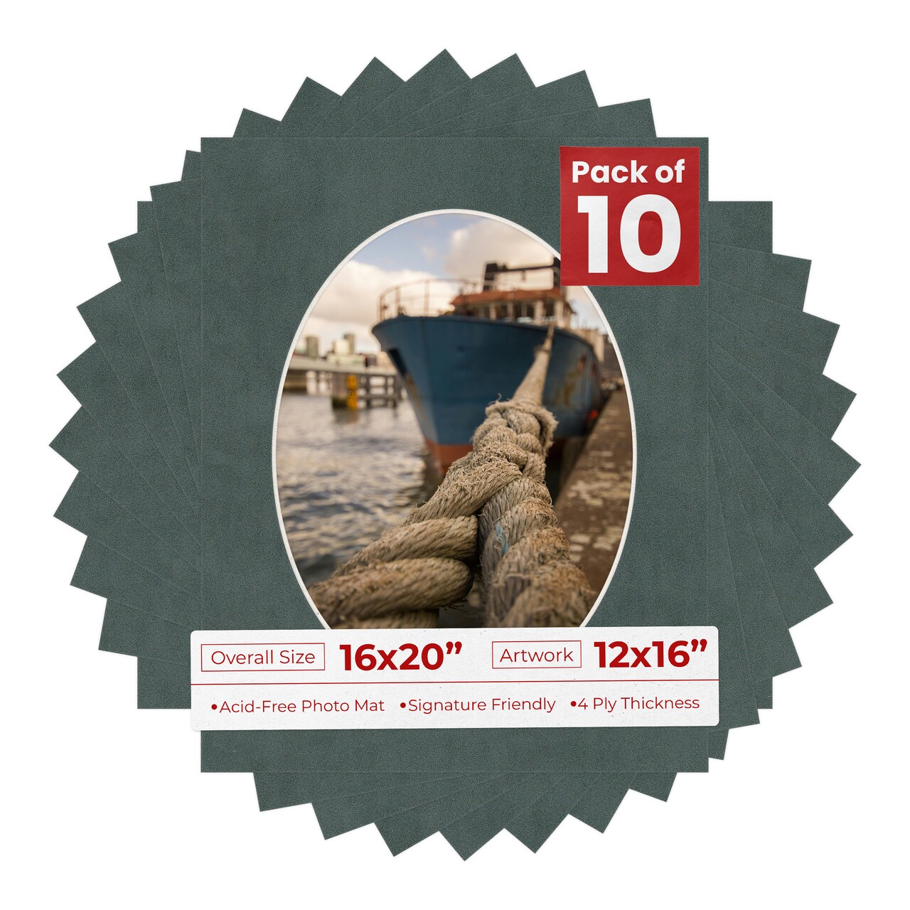 Dark Grey Suede Mat Board for 16x20 Frames - Oval Opening for 12x16 Photos